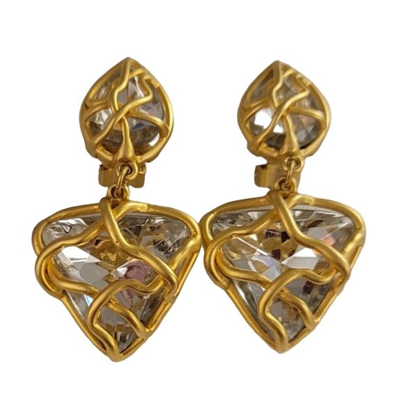 Norma Jean Matte Gold Tone Modernist Brutalist Teardrop Clip-On Earrings K984 - Picture 3 of 9